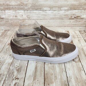 VANS Asher Women's 7.5 Gold Metallic Snakeskin Slip-On Shoes Sneakers 721356 EUC